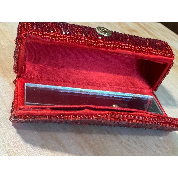 Beaded Red Lipstick Snap Closure & Interior Mirror - Picture 8 of 11